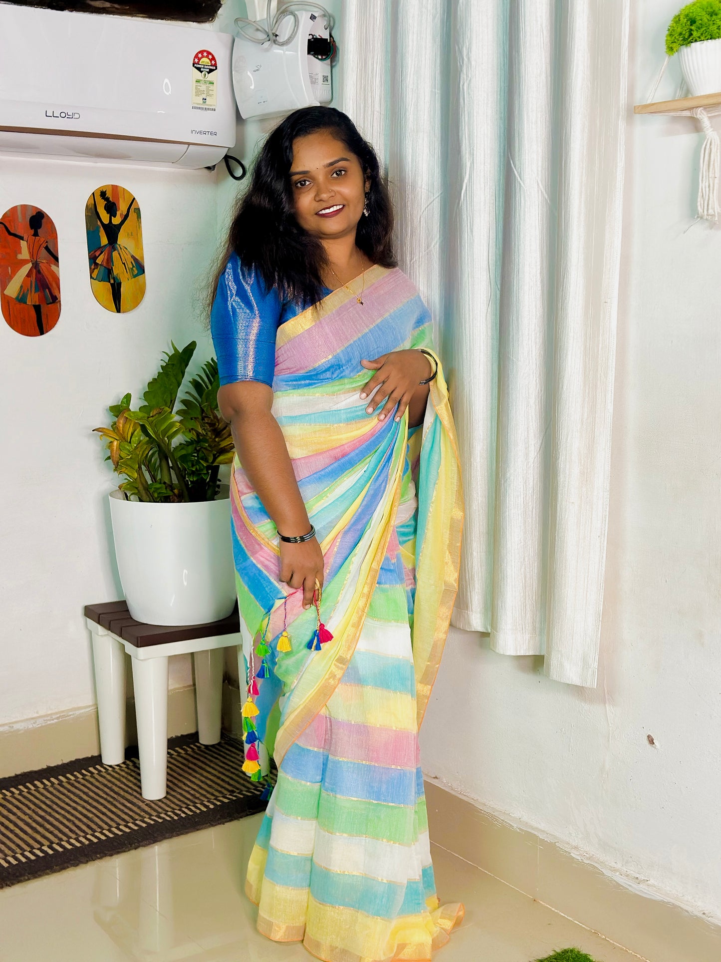 Multicolour Mul Cotton Saree – Soft Lightweight Daily Wear Saree for Women