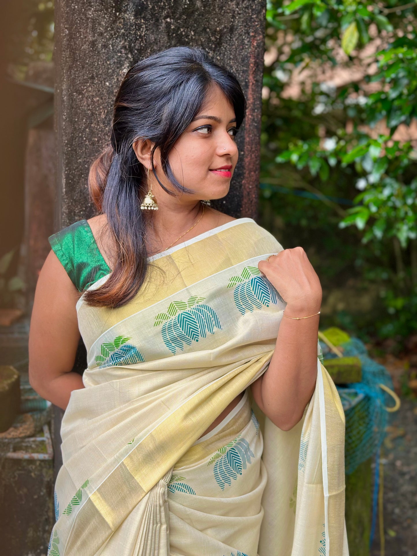 Lotus Printed Golden Tissue Saree – Elegant Traditional Wear for Women