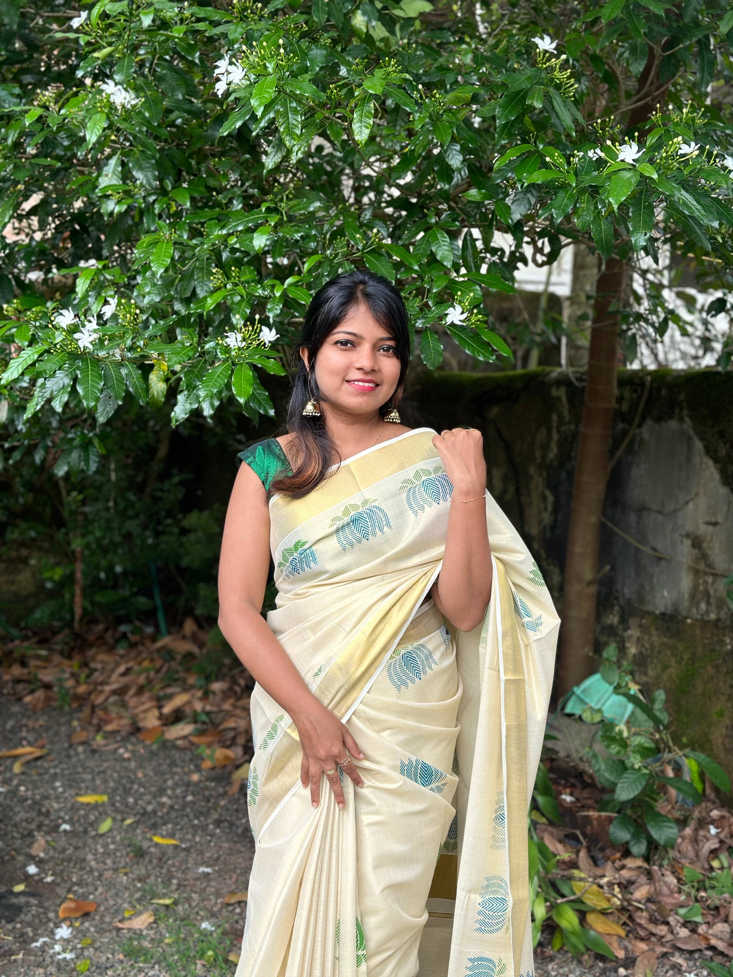 Lotus Printed Golden Tissue Saree – Elegant Traditional Wear for Women