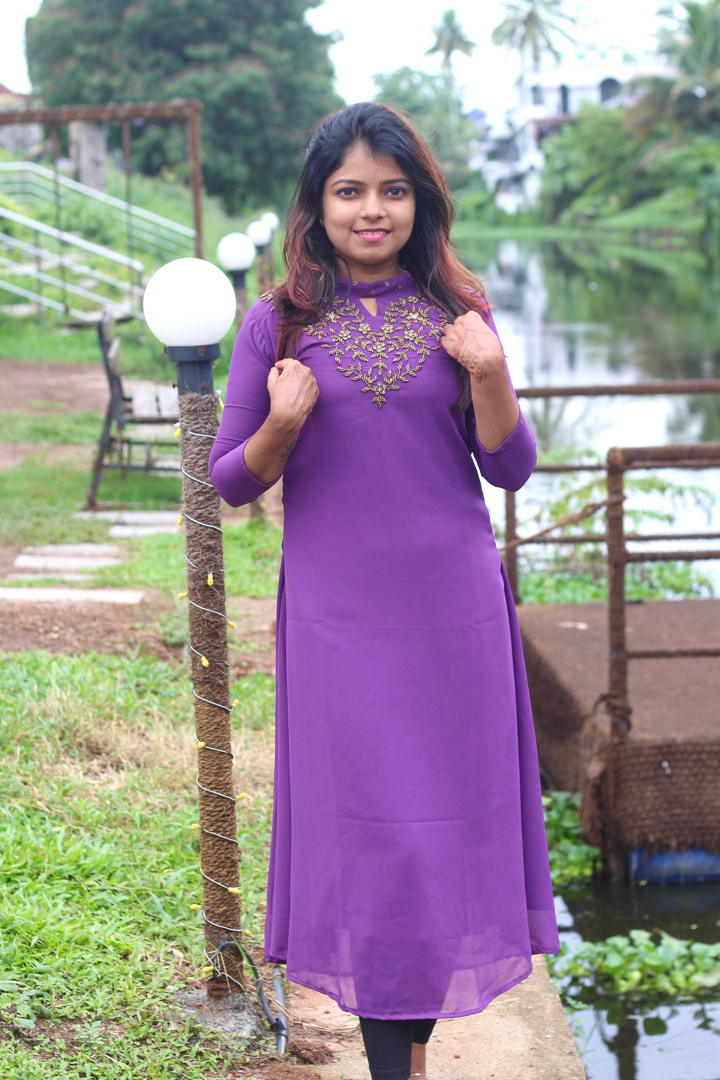 Women’s A-Line Kurti with Heavy Handwork – Elegant Purple Ethnic Kurti