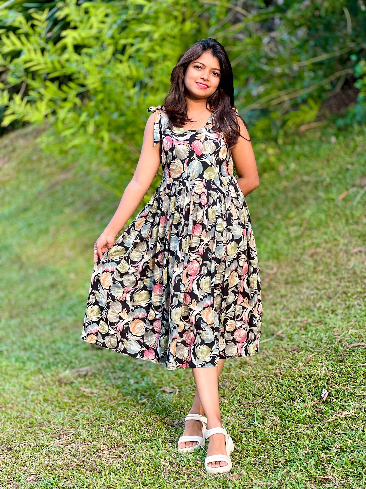Floral Tie-Strap Maxi Dress