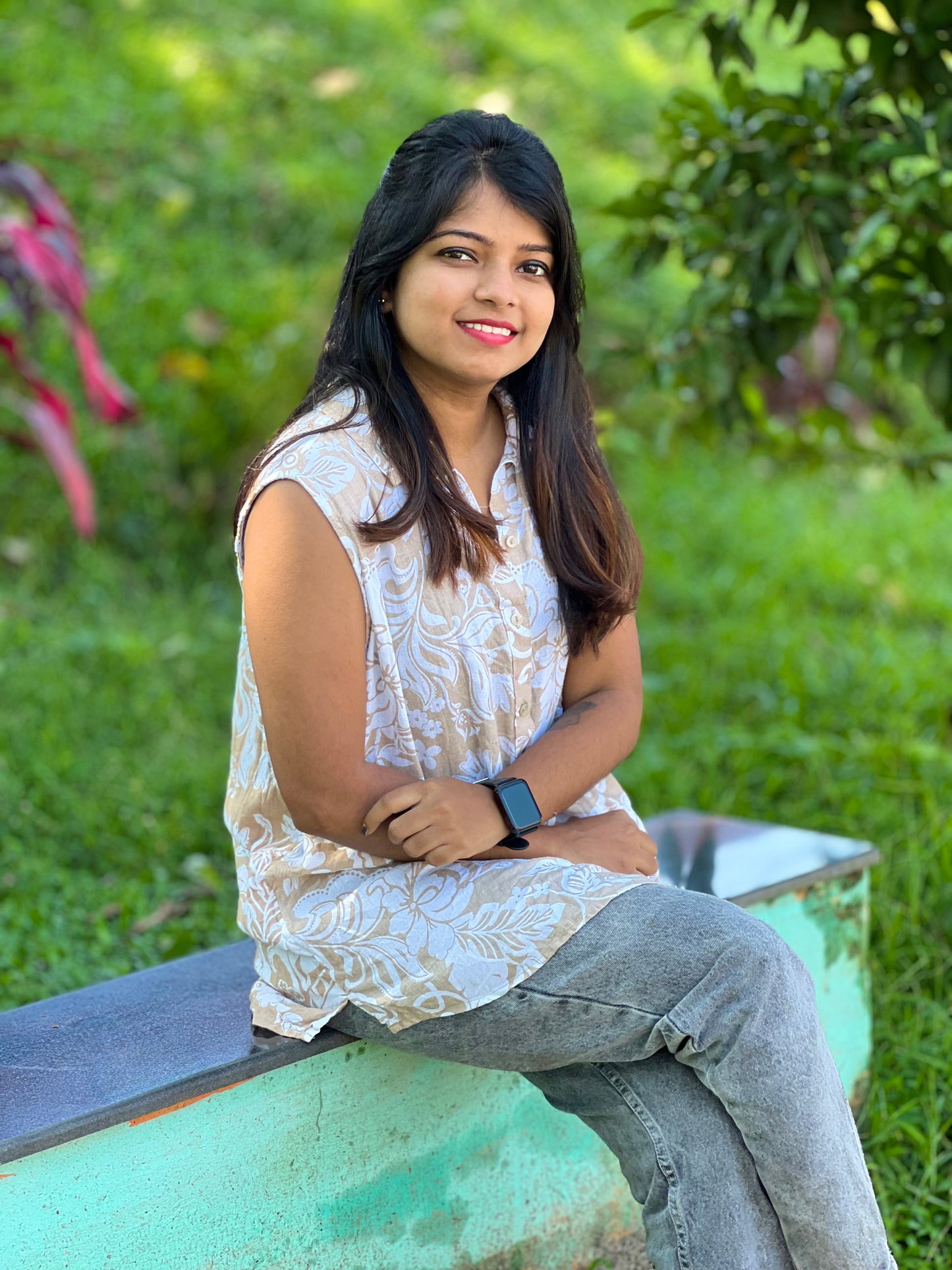 Women’s Cotton Floral Shirt – Sleeveless Casual Top