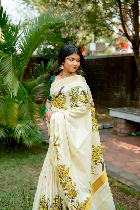 Kanikkonna Printed Tissue Saree