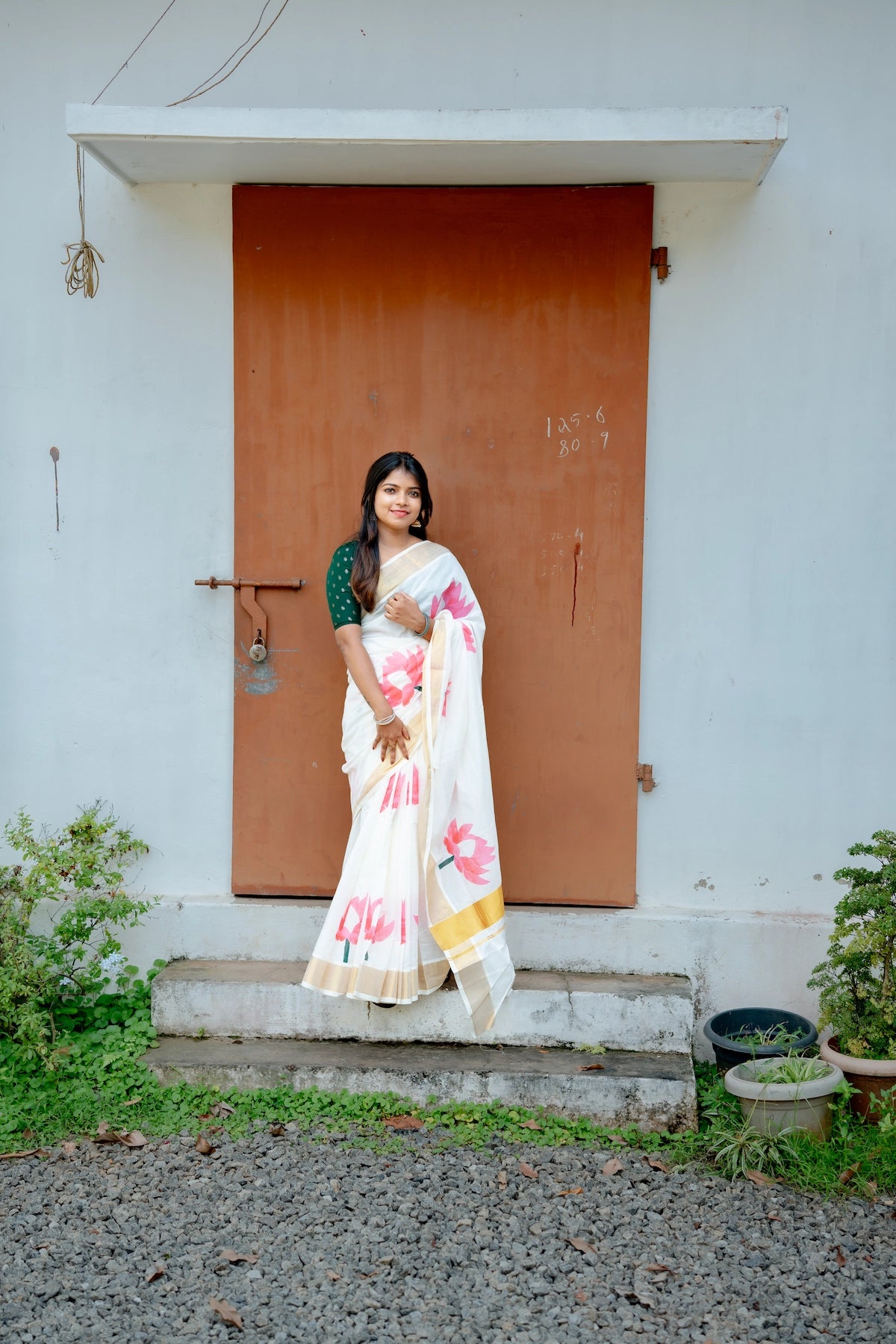 Lotus Printed Cotton Saree