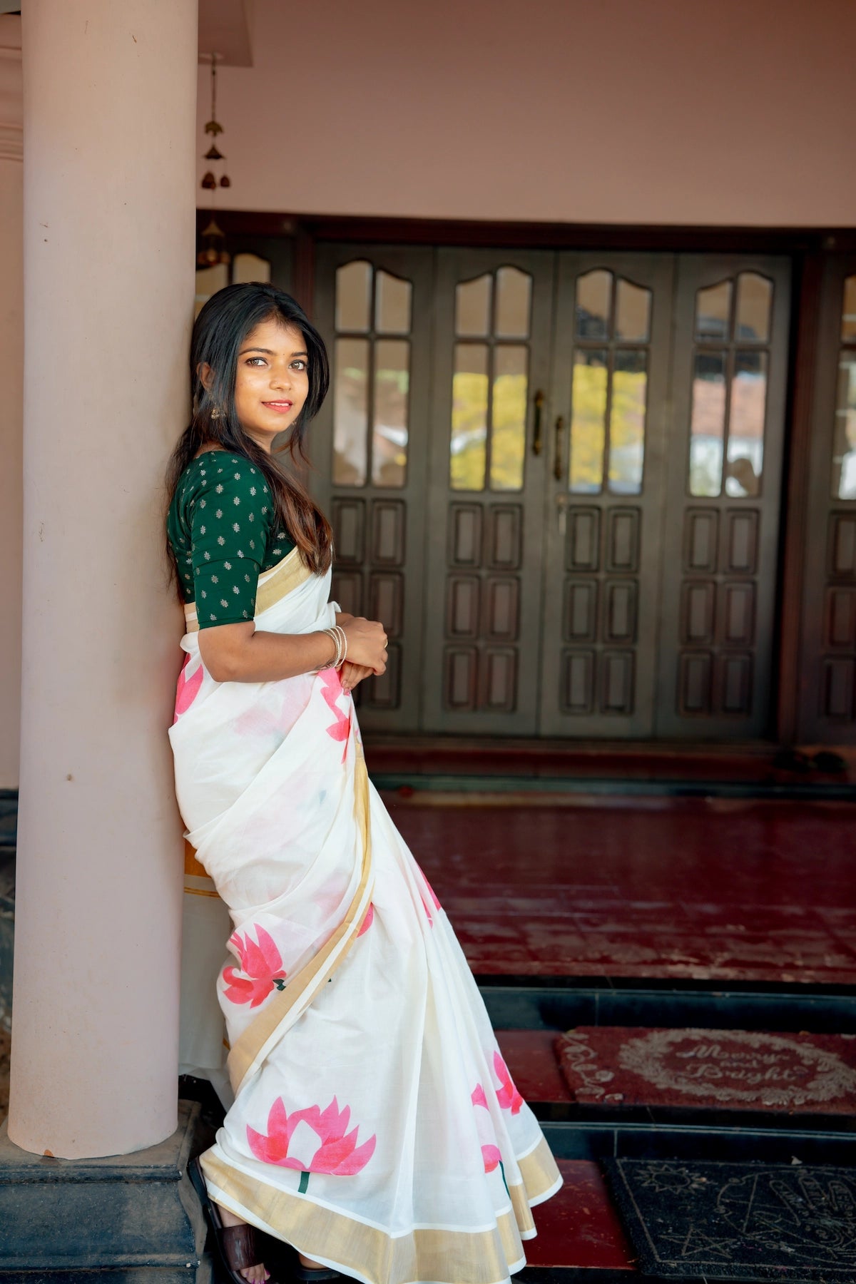 Lotus Printed Cotton Saree