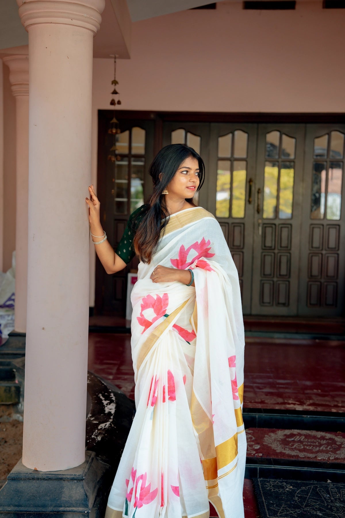 Lotus Printed Cotton Saree