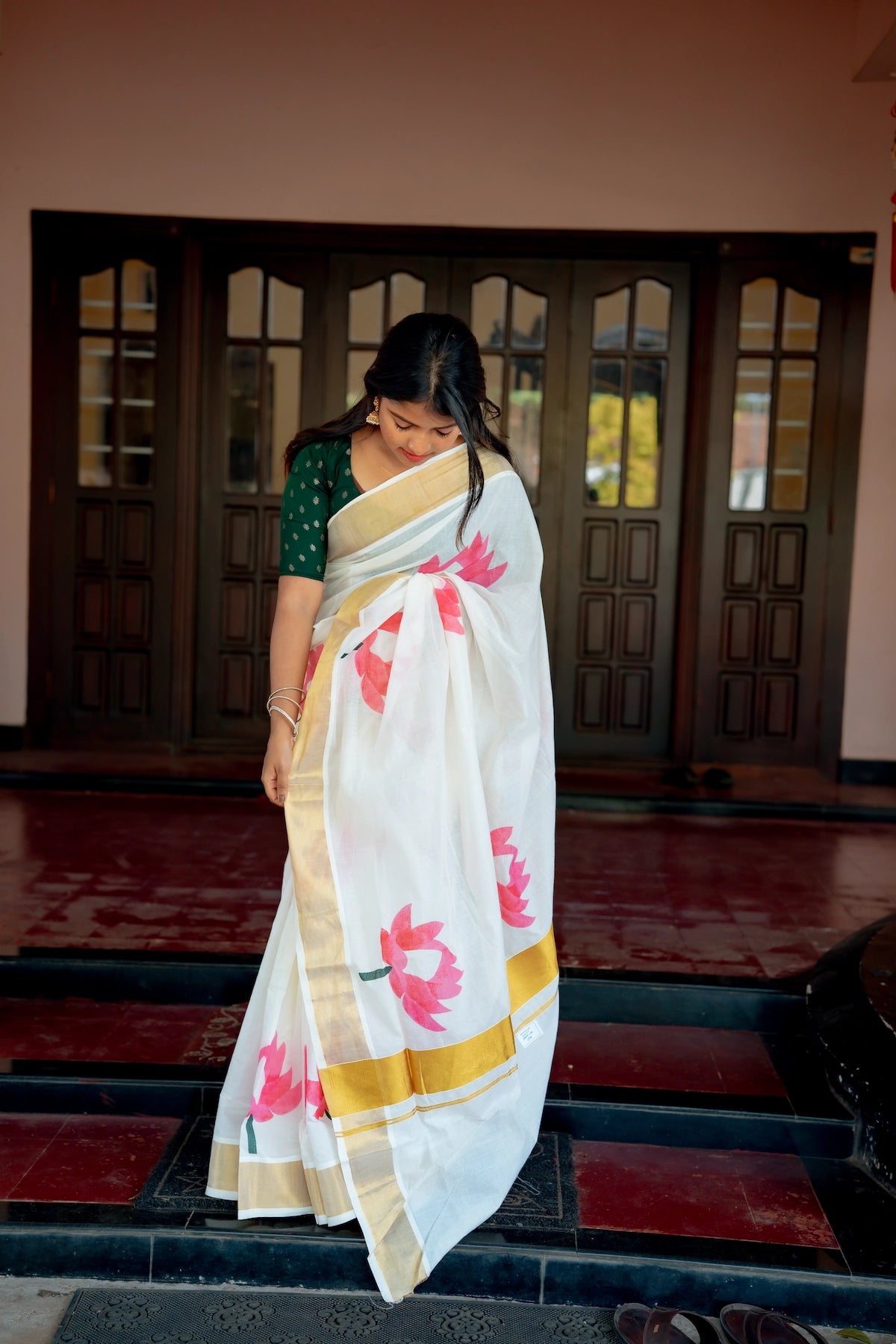Lotus Printed Cotton Saree