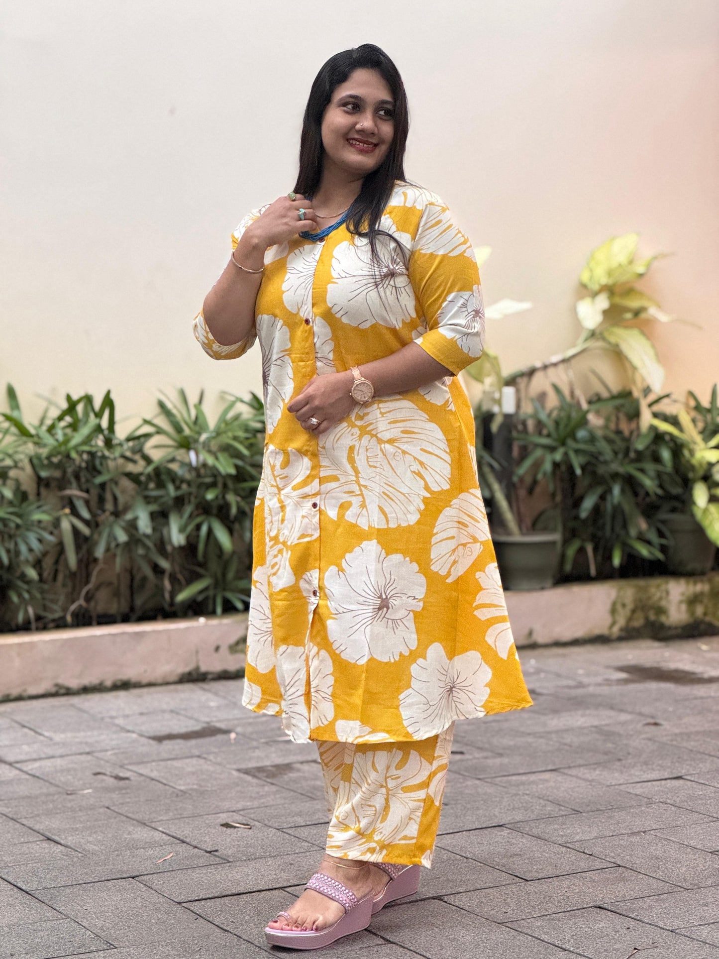 Women’s Floral Printed Cotton Cord Set with Pocket – Stylish Daily Wear (3XL)
