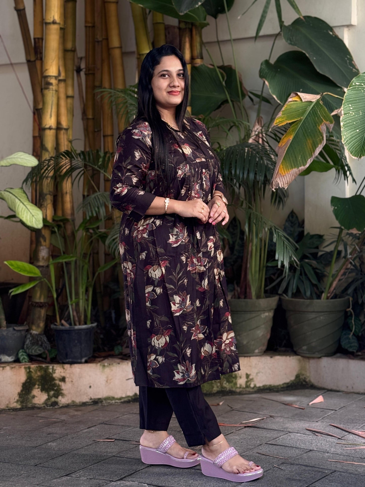 Women’s Black Printed 2 Piece Set – Stylish Plus Size Ethnic Wear (XL–3XL)