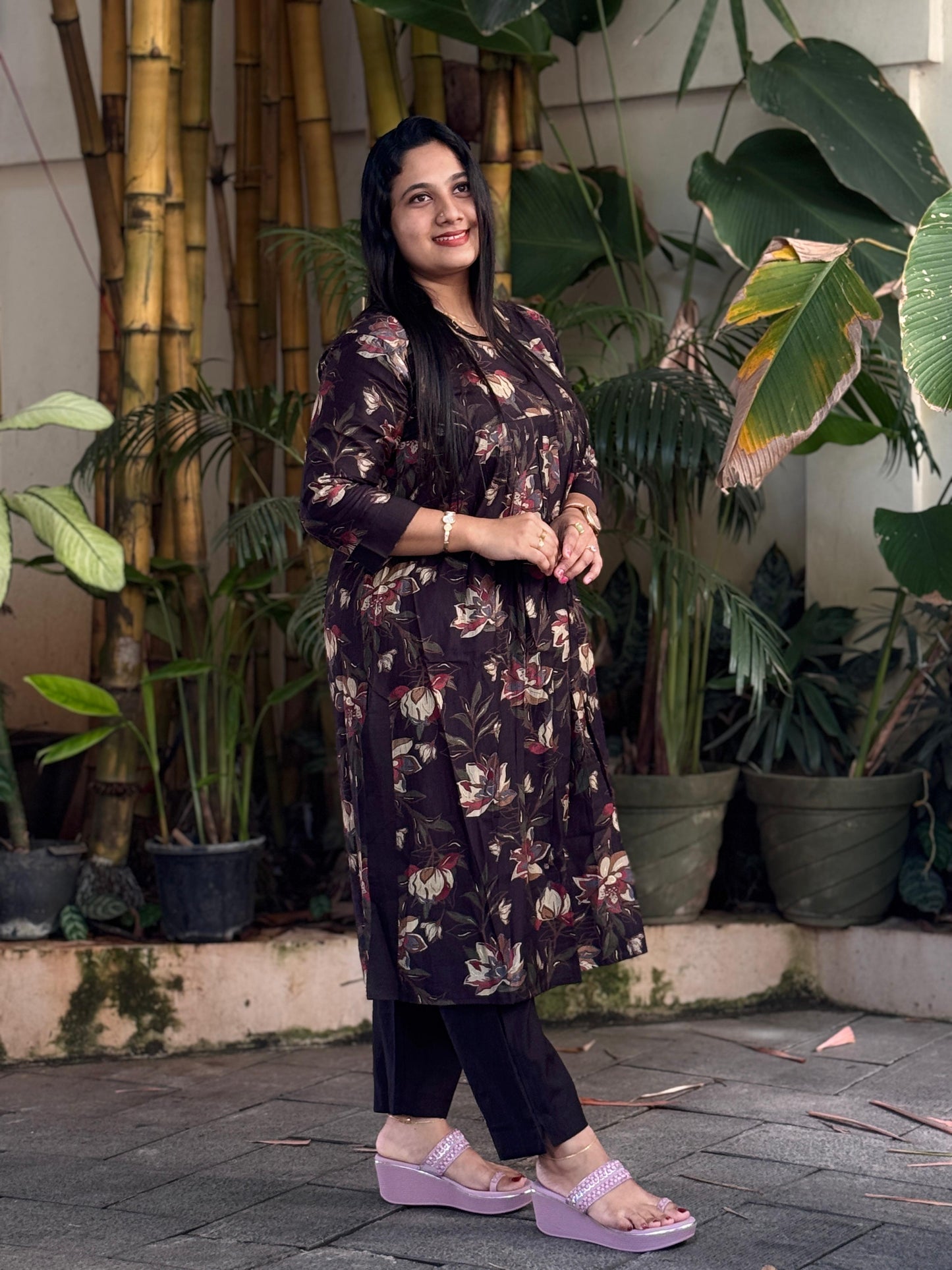 Women’s Black Printed 2 Piece Set – Stylish Plus Size Ethnic Wear (XL–3XL)